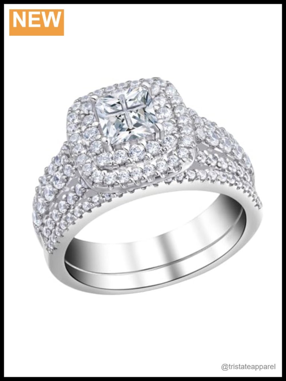 Princess Cut Engagement Ring Set Cubic Zirconia Bridal Wedding Band